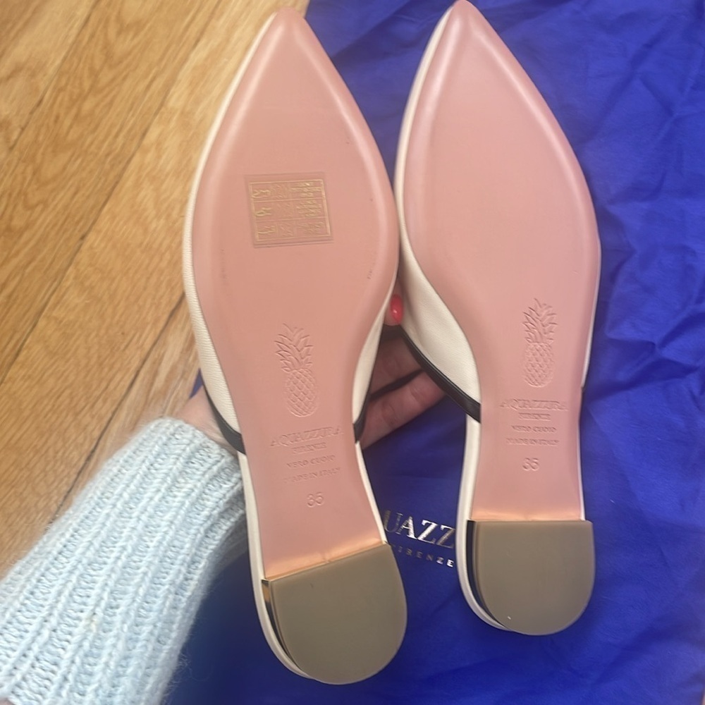 NWT Aquazurra Villa Flats Cream & Black Gold Leather Suede Nappa - size 35 - Picture 4 of 4